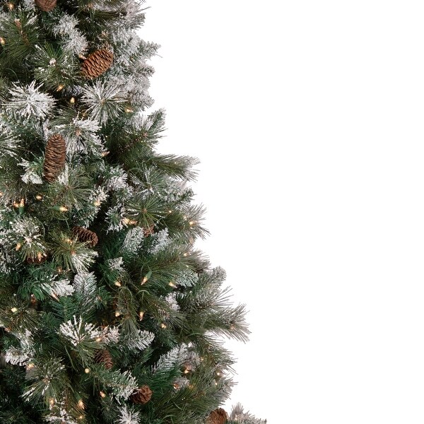 6.5' Prelit Snow Valley Pine Artificial Christmas Tree Clear Lights