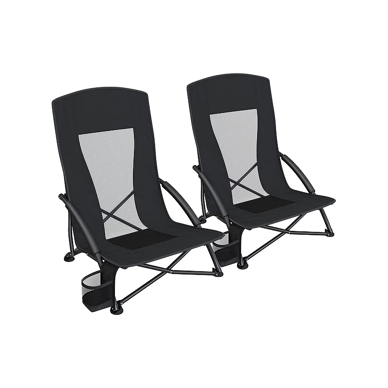 Portable Beach Chair， With High Backrest， Cup Holder， Foldable， Lightweight