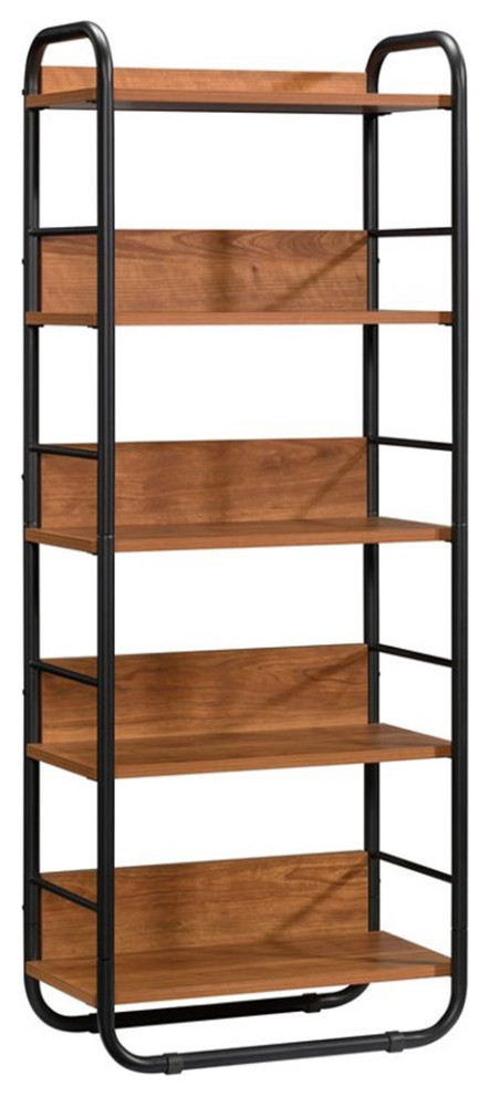 Pemberly Row Engineered Wood 5 Shelf Bookcase in Prairie Cherry   Industrial   Bookcases   by Homesquare  Houzz