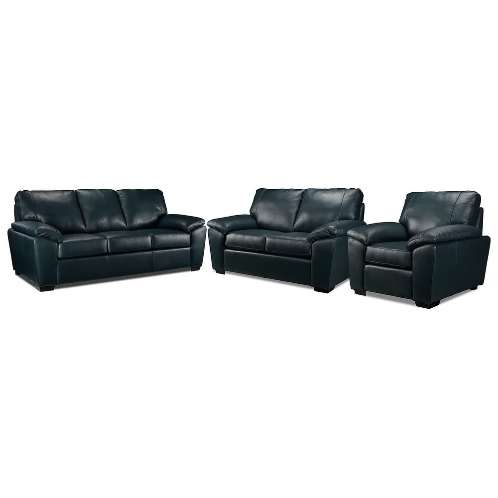 Deston Navy Blue Genuine Leather Sofa  Loveseat and Armchair