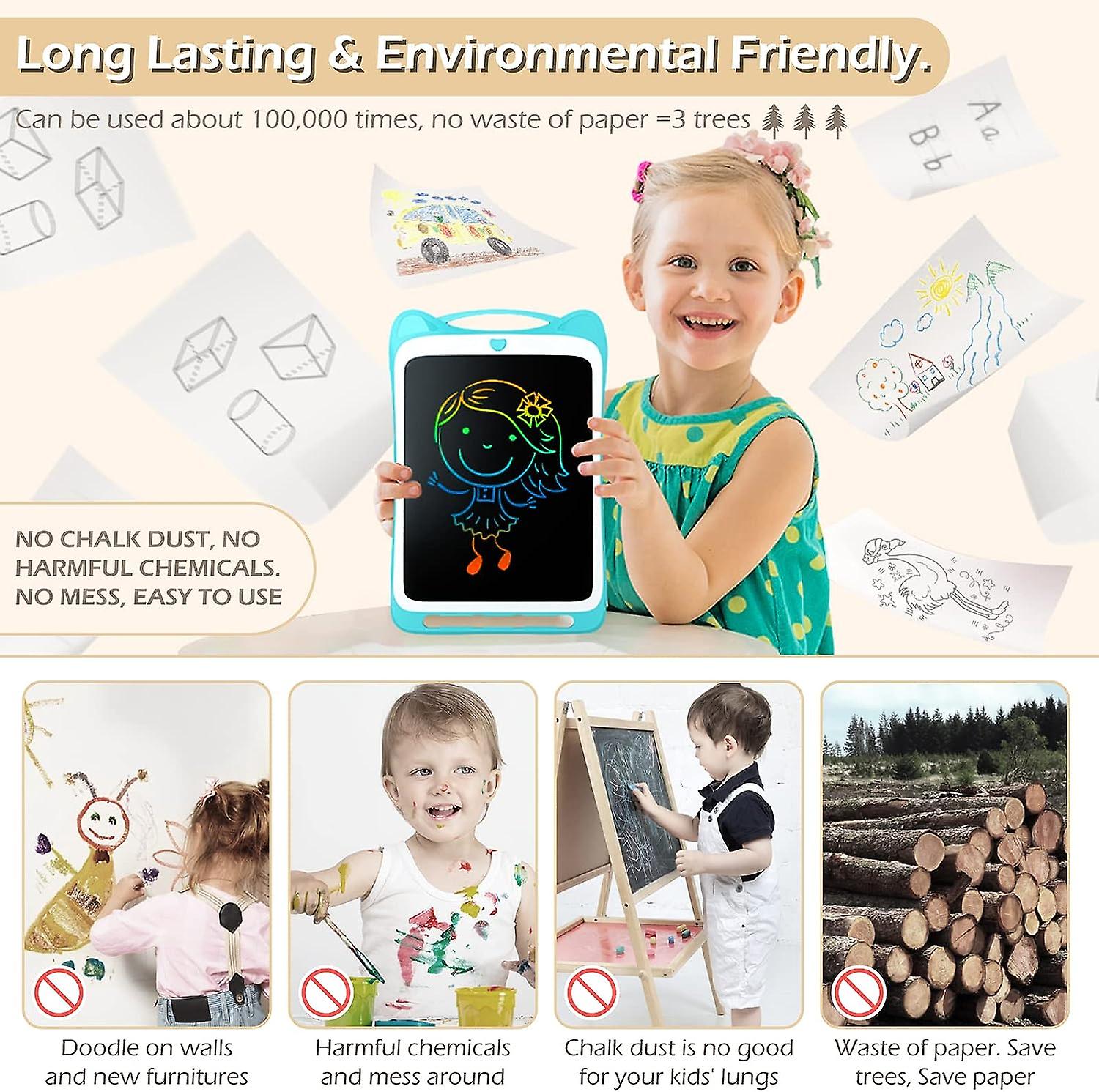 Kids Drawing Pad Doodle Board 12'' Colorful Toddler Scribbler Board Erasable Lcd Writing Tablet Light Drawing Board Educational Learning Toys Gifts Fo