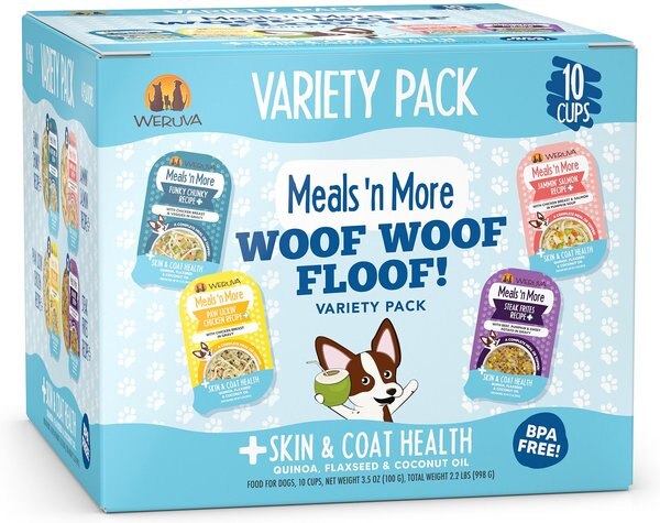 Weruva Classic Dog Meals 'n More Woof Woof Floof! Variety Pack Wet Dog Food， 3.5-oz cup， case of 10