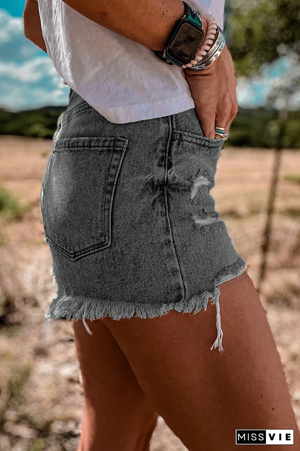 Black High Rise Crossover Waist Denim Shorts