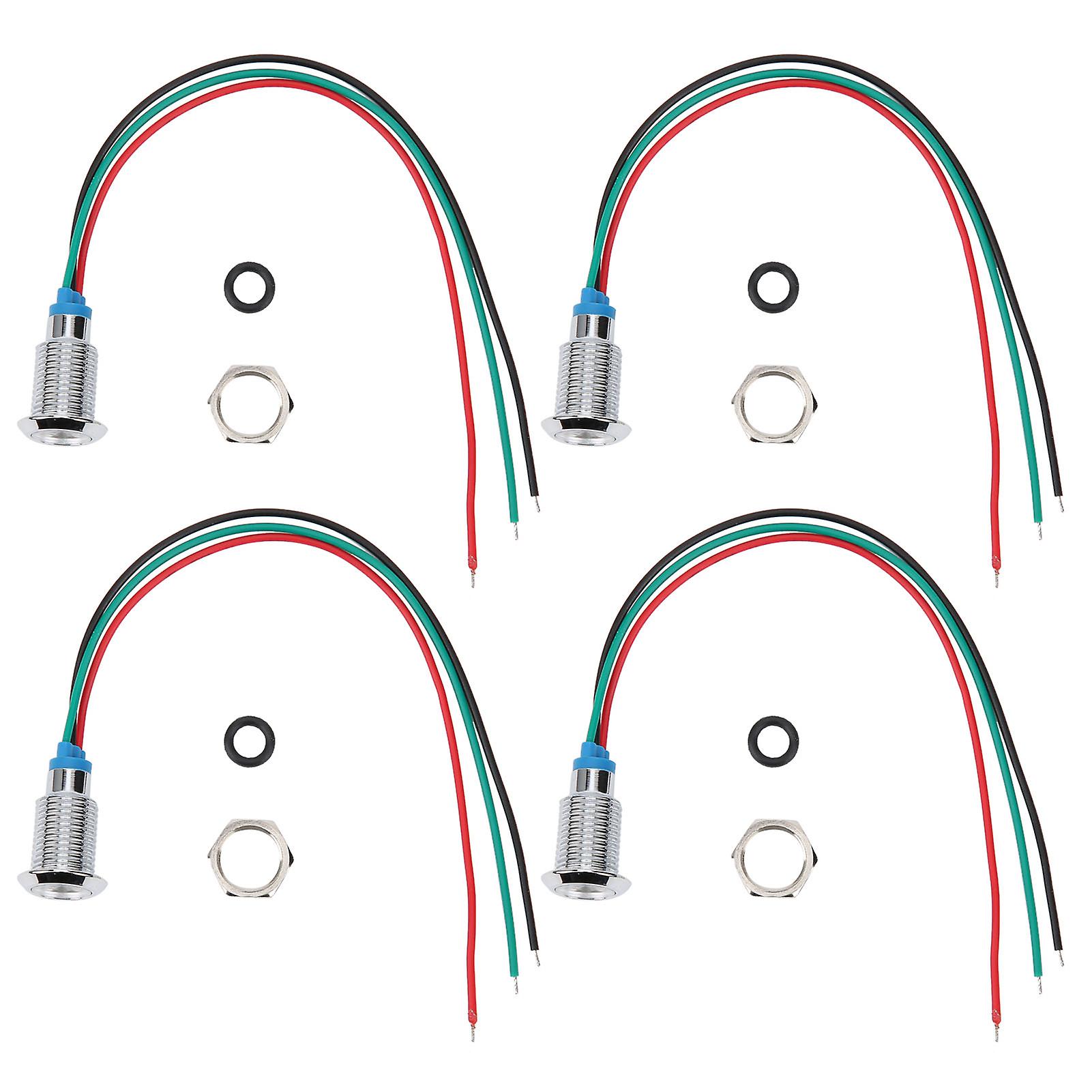 4 Sets PreWired Round LEDs Waterproof Dustproof 2-Color Common Cathode 10mm 110220V(Red and Green )