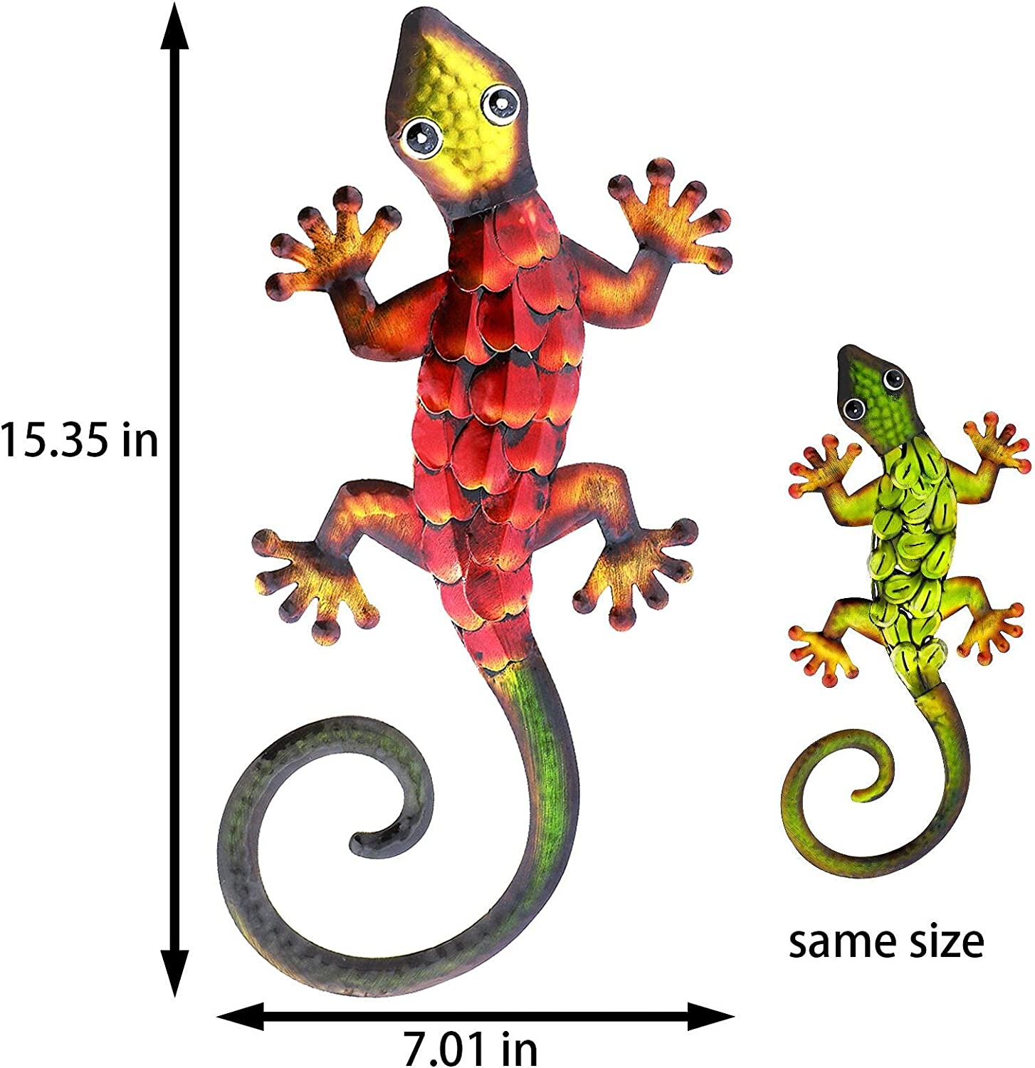 aboxoo Metal Gecko Set Wall Decor -Large Lizard Garden Art Sculpture Crafts Statue Hanging Decoration Ornaments for room/Yard/ Fence /Garden/ Children'S Toy/ Gift (Red, Green)