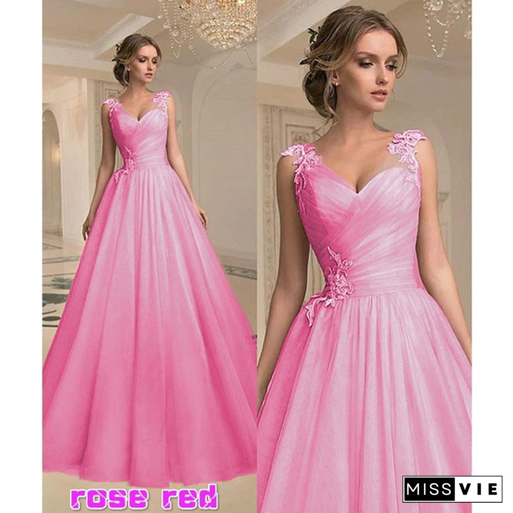 New Arrival Fashion Women Sweet Girls Sleeveless A-line Wedding Party Dress Guaze Prom Dress Long Evening Dress Plus Size S-5XL