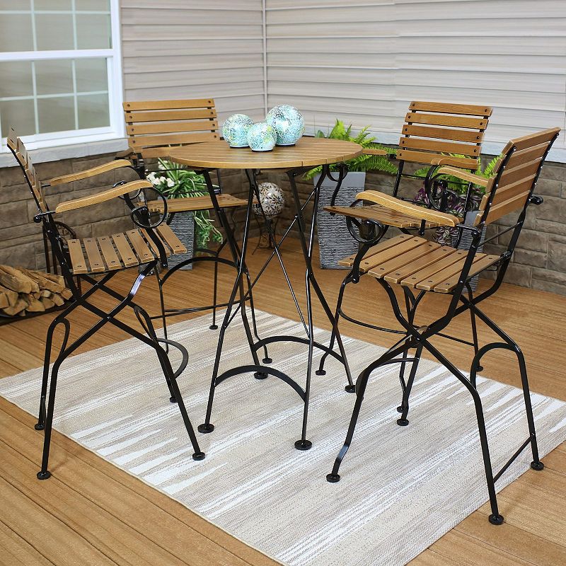 Sunnydaze Deluxe Chestnut 5-Piece Folding Patio Bar-Height Table and Chairs