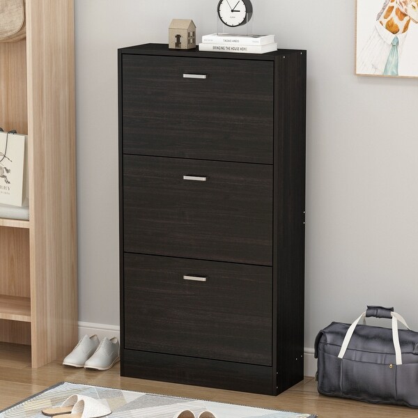 23.6W Trendy Shoe Storage Cabinet with 3 Large Fold-Out Drawers - - 35444450