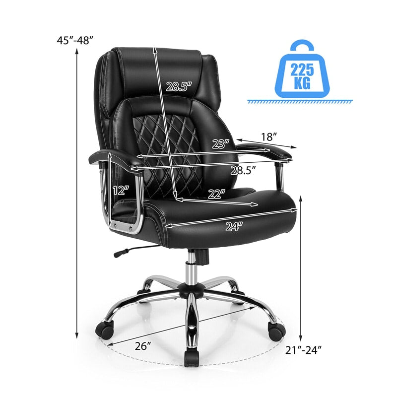 500lbs Height Adjustable Office Chair Swivel Computer Task Desk Chair Leather Executive Chair with Heavy Duty Metal Base