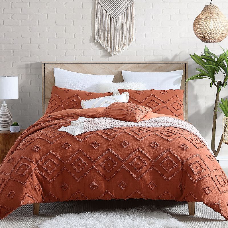 Swift Home Rukai Cotton Fringed Diamond 5-Piece Comforter Set with Shams and Decorative Pillows