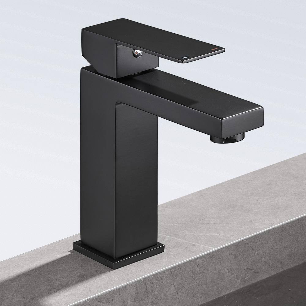 Heemli Square Single Handle Single Hole Bathroom Faucet in Matte Black KBL0203B