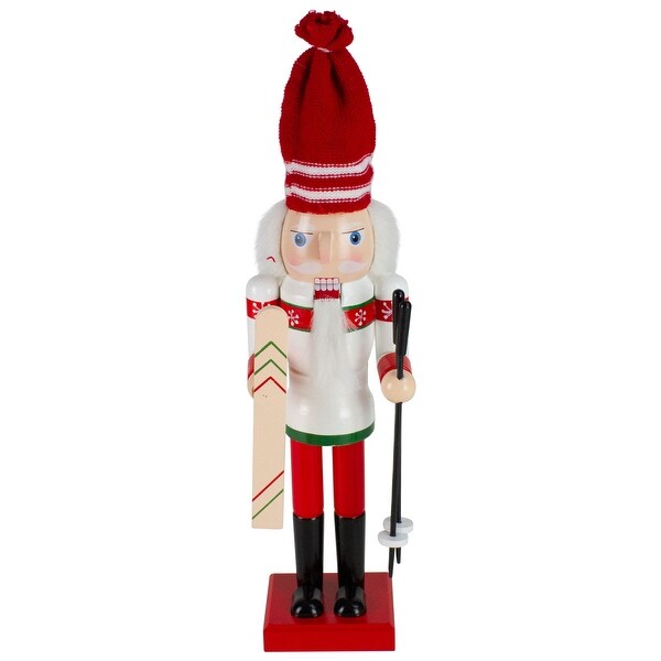 14 Red and White Wooden Skiing Christmas Nutcracker