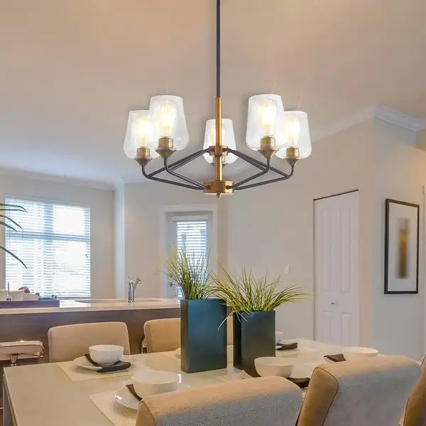 Modern Farmhouse 5-Light Iron Linear Chandelier Glass Shade Lights Shopping - The Best Deals on Chandeliers