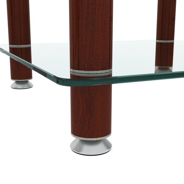 Transparent Walnut Side Table 2-Tier Space End Table with Storage Shelve