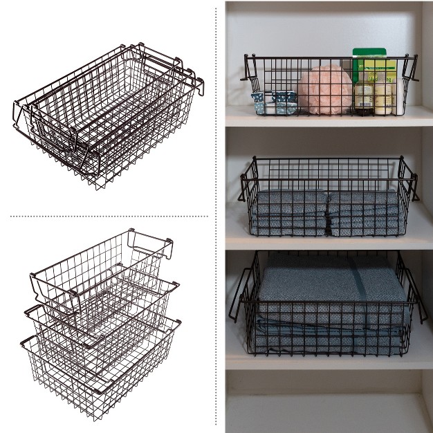 Home complete Set Of 3 Wire Storage Bins Shelf Organizers For Toy Kitchen Closet And Bathroom