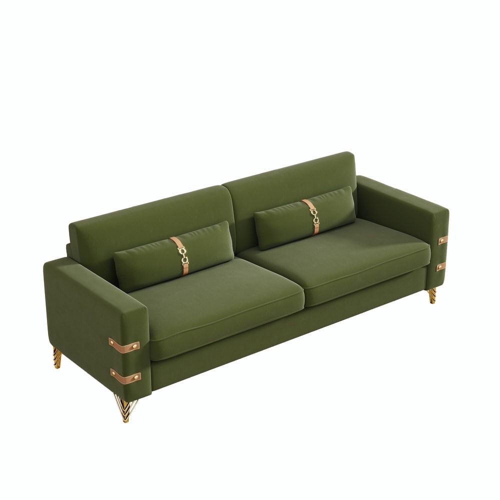 Modern Designs Velvet Upholstered Living Room Sofa  2 Seat Sofa Couch With Golden Metal Legs with Avocado green Sofa