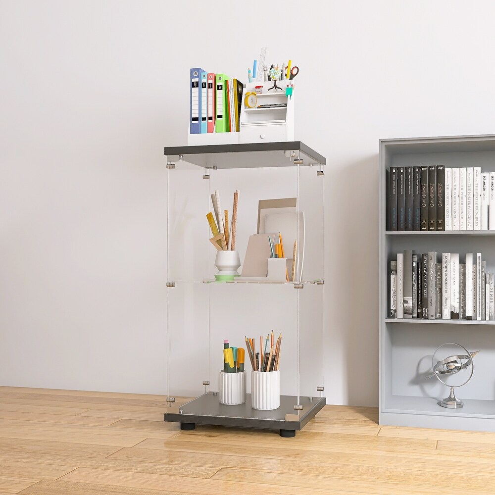 Modern Glass Curio Display Cabinet Floor Bookshelf with 2 Shelves