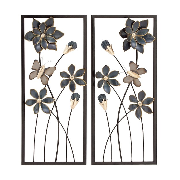 Traditional Metal Floral Wall Decor With Black Frame Set Of 2 Black Olivia amp May