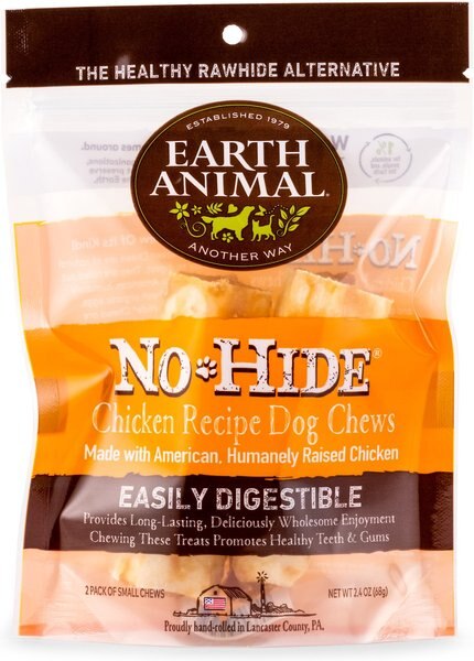 Earth Animal No-Hide Long Lasting Natural Rawhide Alternative Chicken Recipe Small Chew Dog Treats， 2 count