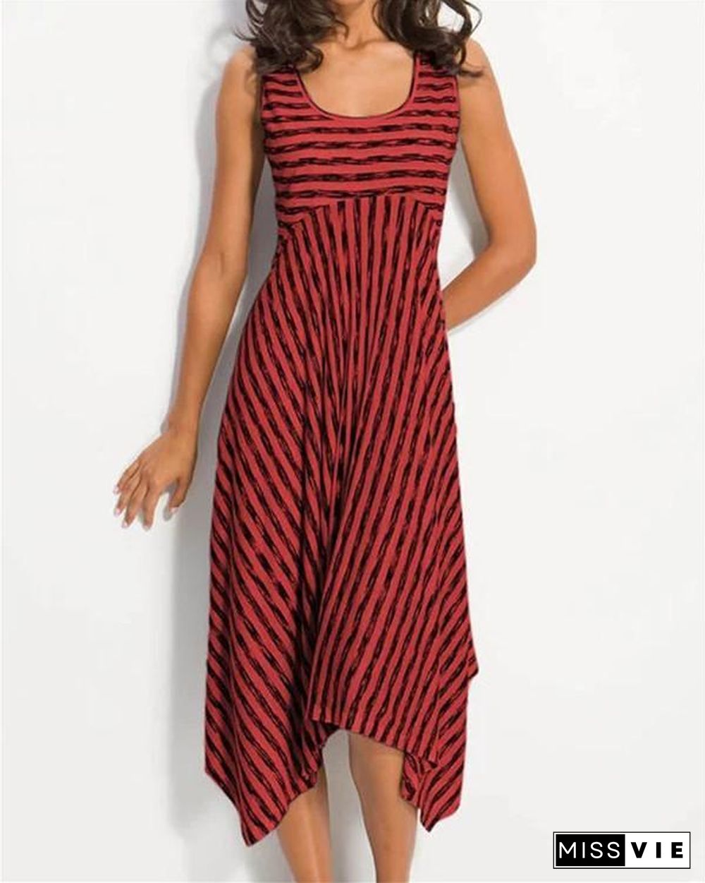 Women Midi Stripes Dresses A-Line Daily Cotton-Blend Printed Dresses