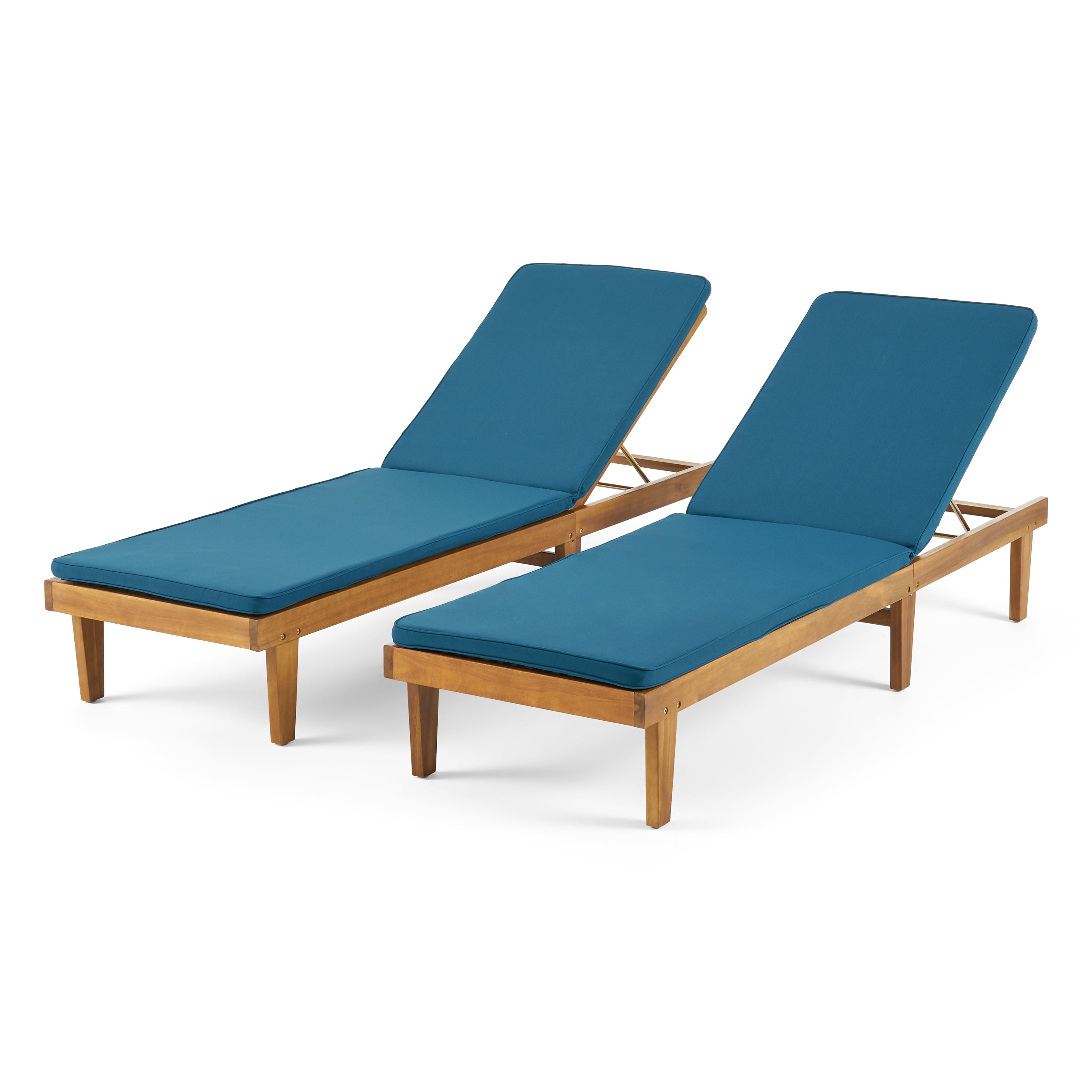 Nadine Outdoor Modern Acacia Wood Chaise Lounge with Cushion (Set of 2)