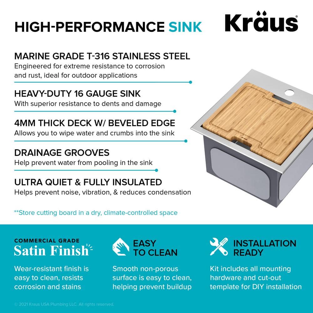 KRAUS Kore 16 Gauge Marine Grade Stainless Steel 15