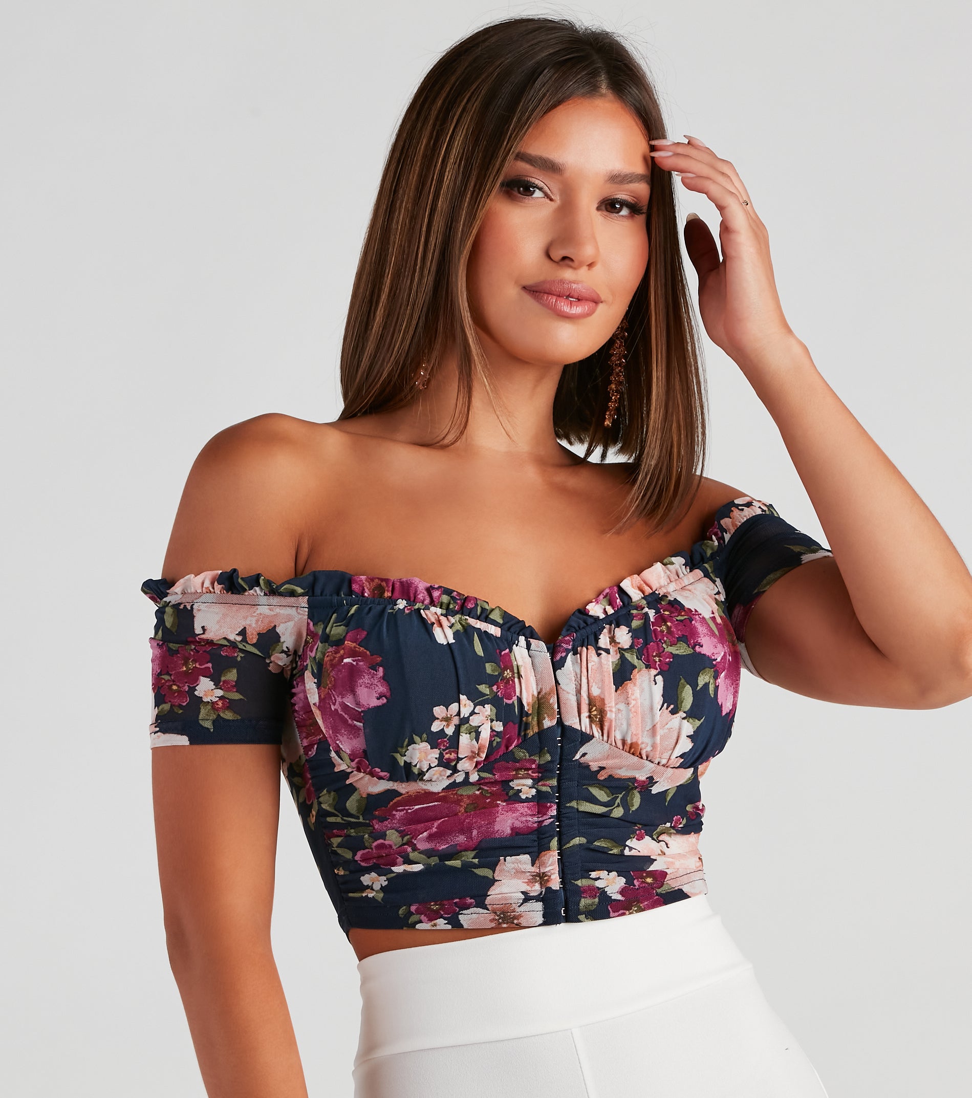 Floral Blooms Mesh Crop Bustier