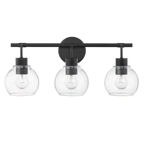 KAWOTI 3/4 Light Dimmable Black Vanity Light with Clear Glass Shades