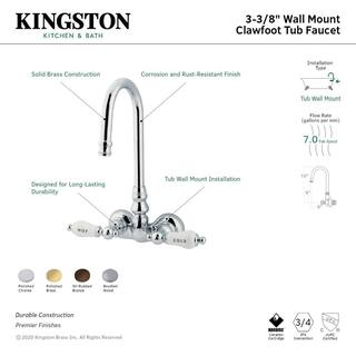 Kingston Brass Vintage 3-38 in. 2-Handle Wall Mount Claw Foot Tub Faucet in Oil Rubbed Bronze HCC73T5