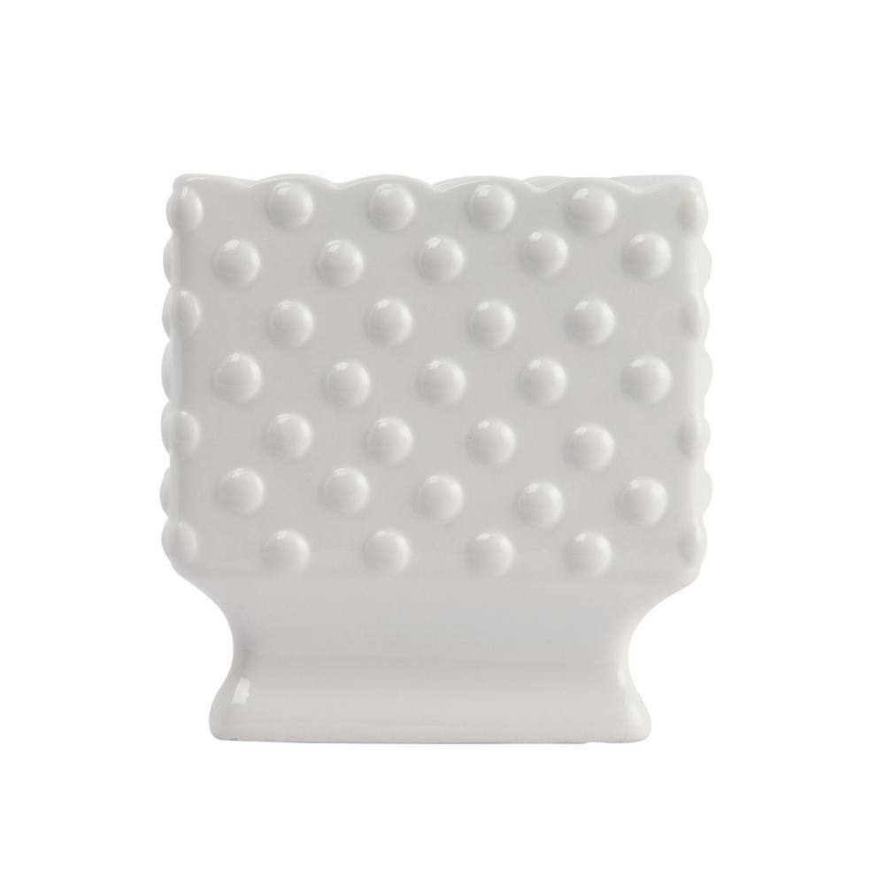 3R Studios 11.25 in. L x 5.75 in. W x 6 in. H 7 qts. White Ceramic Hobnail Decorative Pots with Scalloped Edge and Polka Dots DA7206