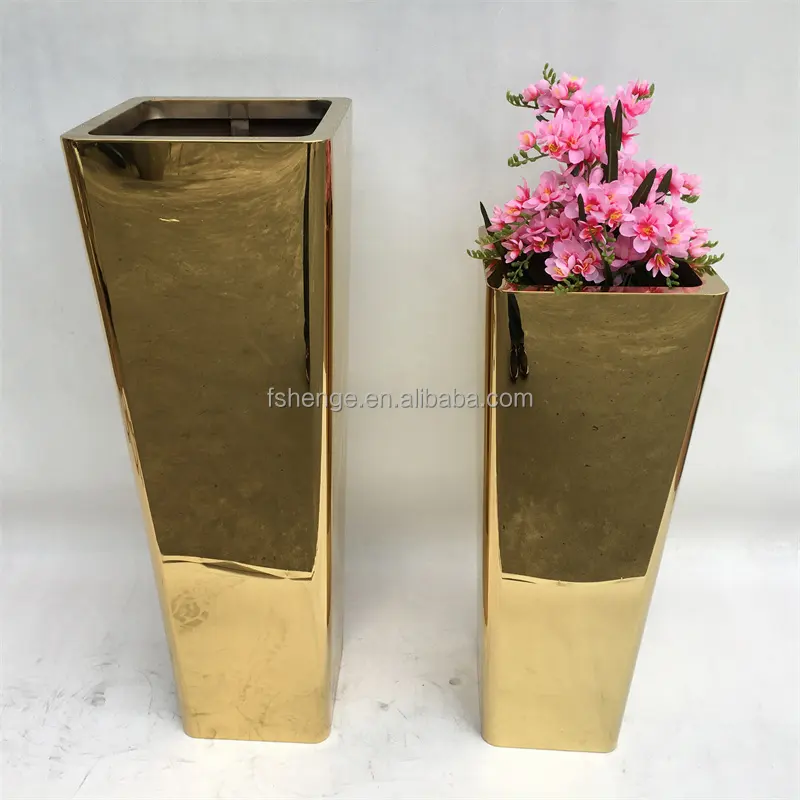 Garden supplies modern metal floor vase / Stainless Steel Tall Gold Large outdoor Flower Pot Planters