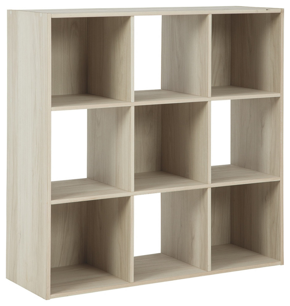 9 Cube Wooden Organizer With Grain Details  Natural Brown   Transitional   Bookcases   by VirVentures  Houzz