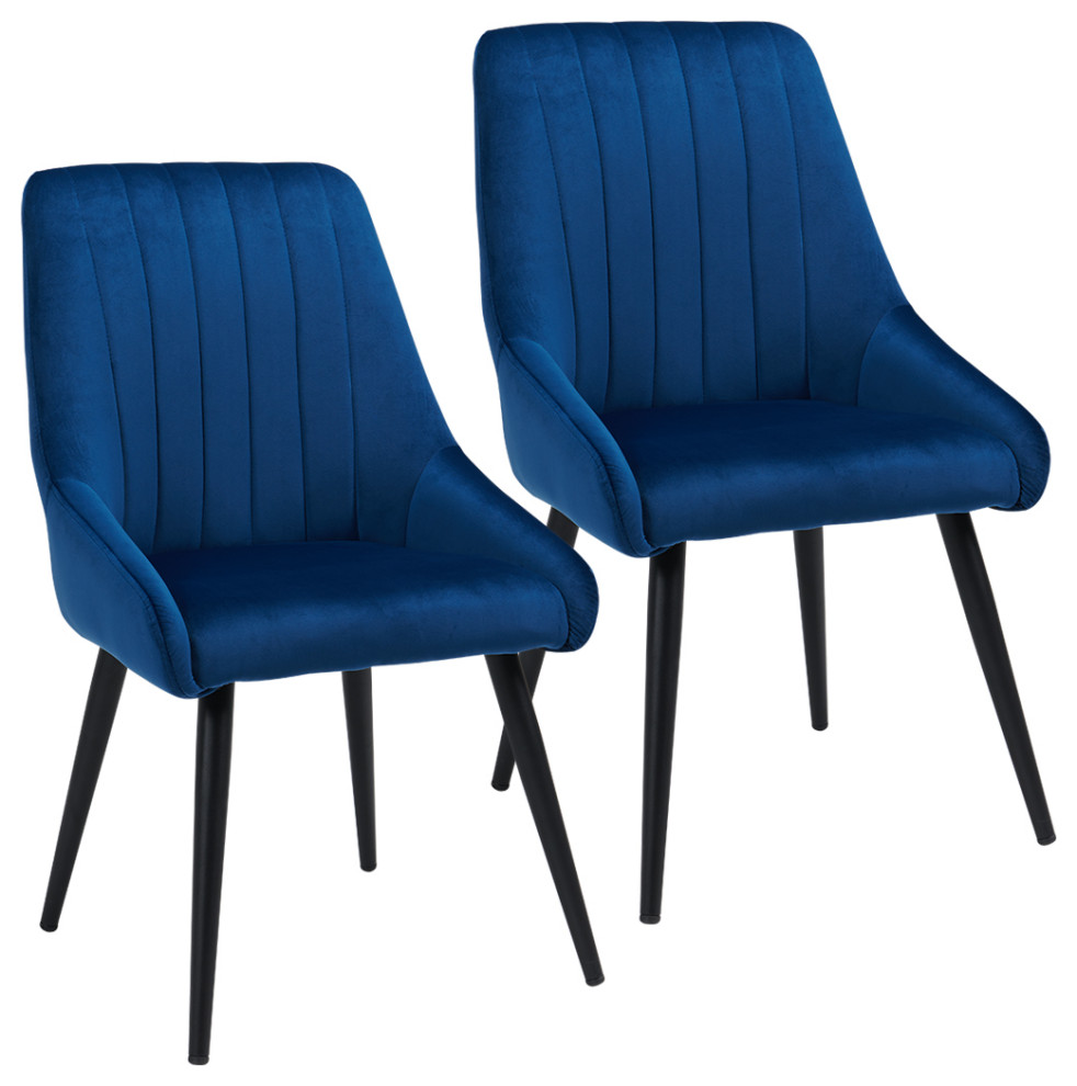 Set of 2 Vertical Channel Tufting Velvet Dining Chairs   Midcentury   Dining Chairs   by Duhome inc  Houzz