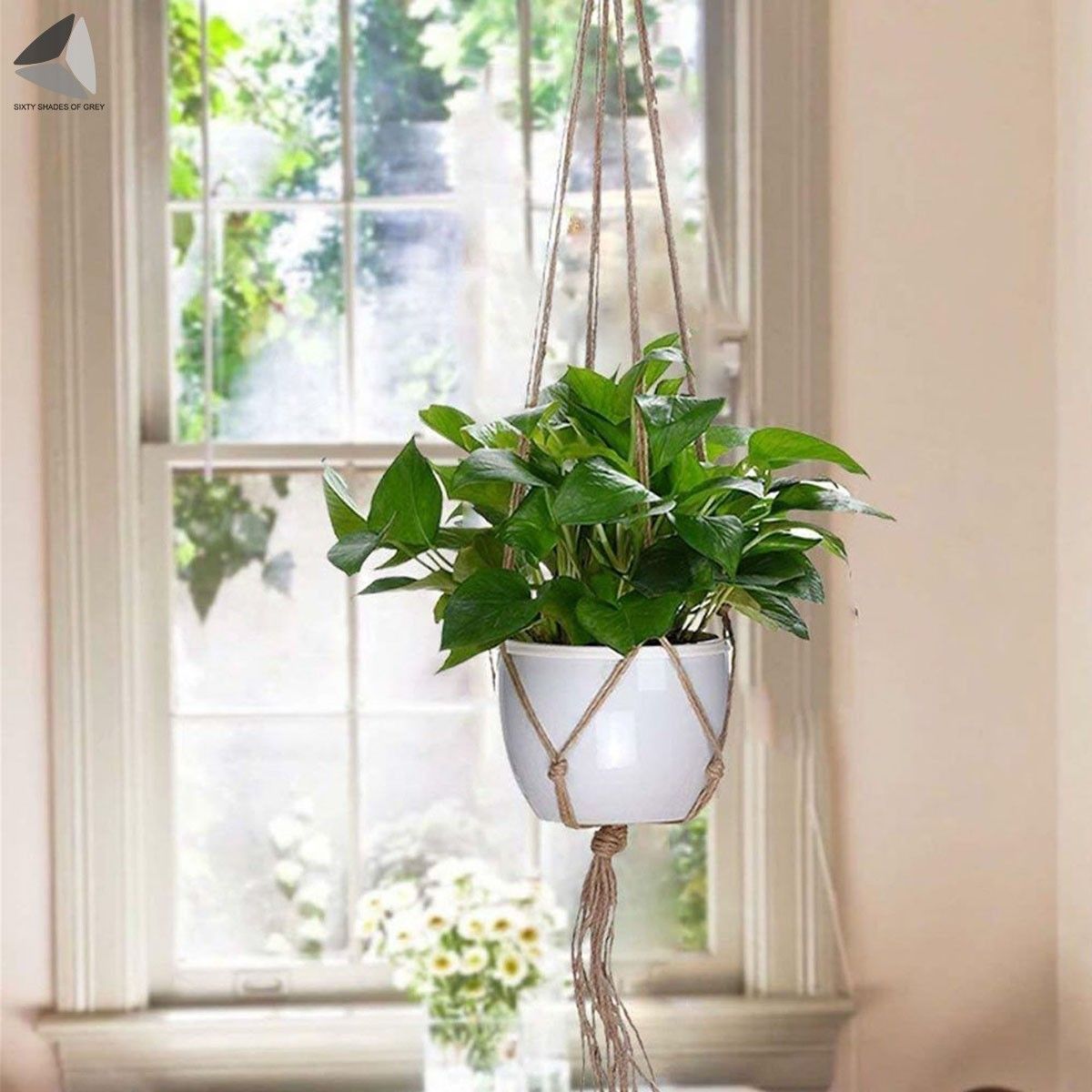 Sixtyshades 4 Pcs Macrame Plant Hanger 35 inch Indoor Hanging Planters Decorative Hanging Plant Holder Basket Boho Home Decor