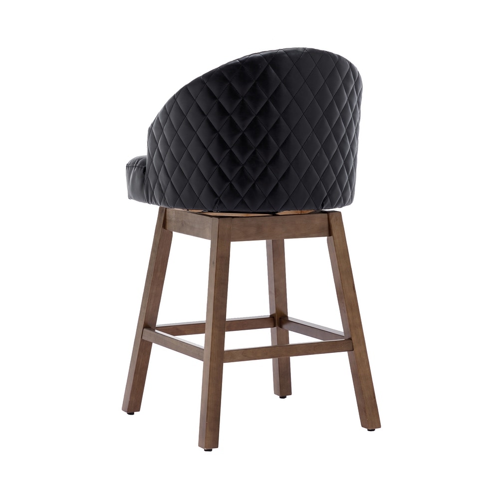 Upholstered PU Leather Swivel Barstool with Footrest  Set of 2