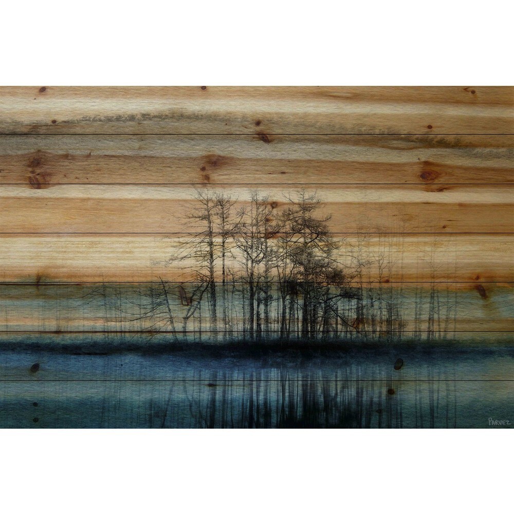 Handmade Parvez Taj   Tree Isle Reflects Print on Natural Pine Wood