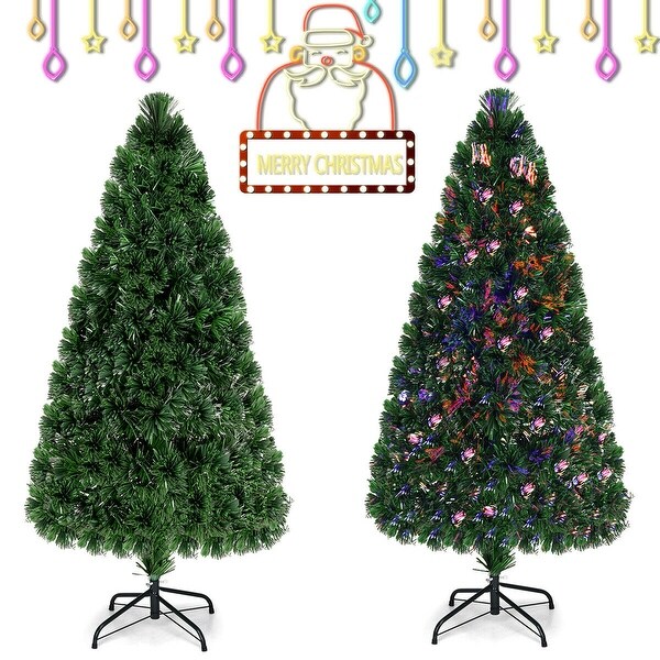 Costway 5Ft PreLit Fiber Optic PVC Christmas Tree Metal Holiday