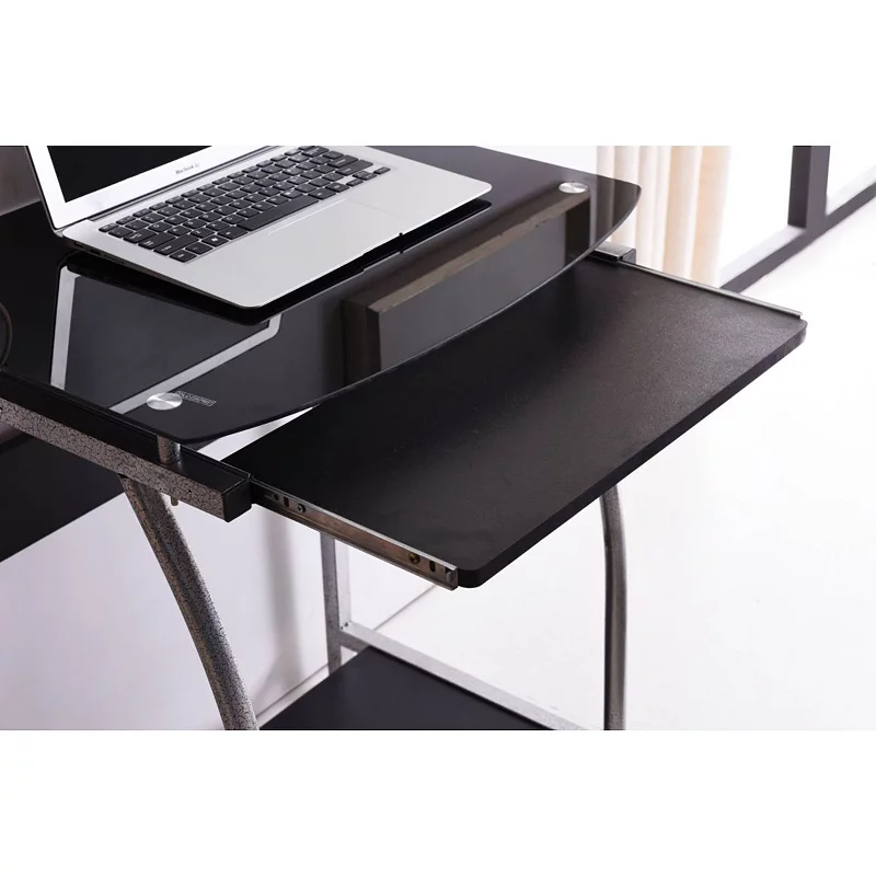 29.5 Black Tempered Glass Top Laptop Desk with Pull-Out Keyboard Tray