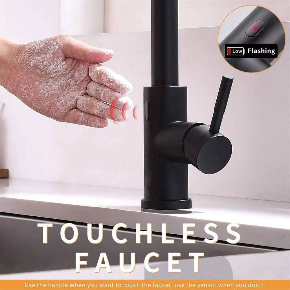 FLG 1-Handle Touchless Kitchen Sink Faucet with Pull Down Sprayer Commercial Kitchen Faucets Hand Free Taps Matte Black CC-0011-MB