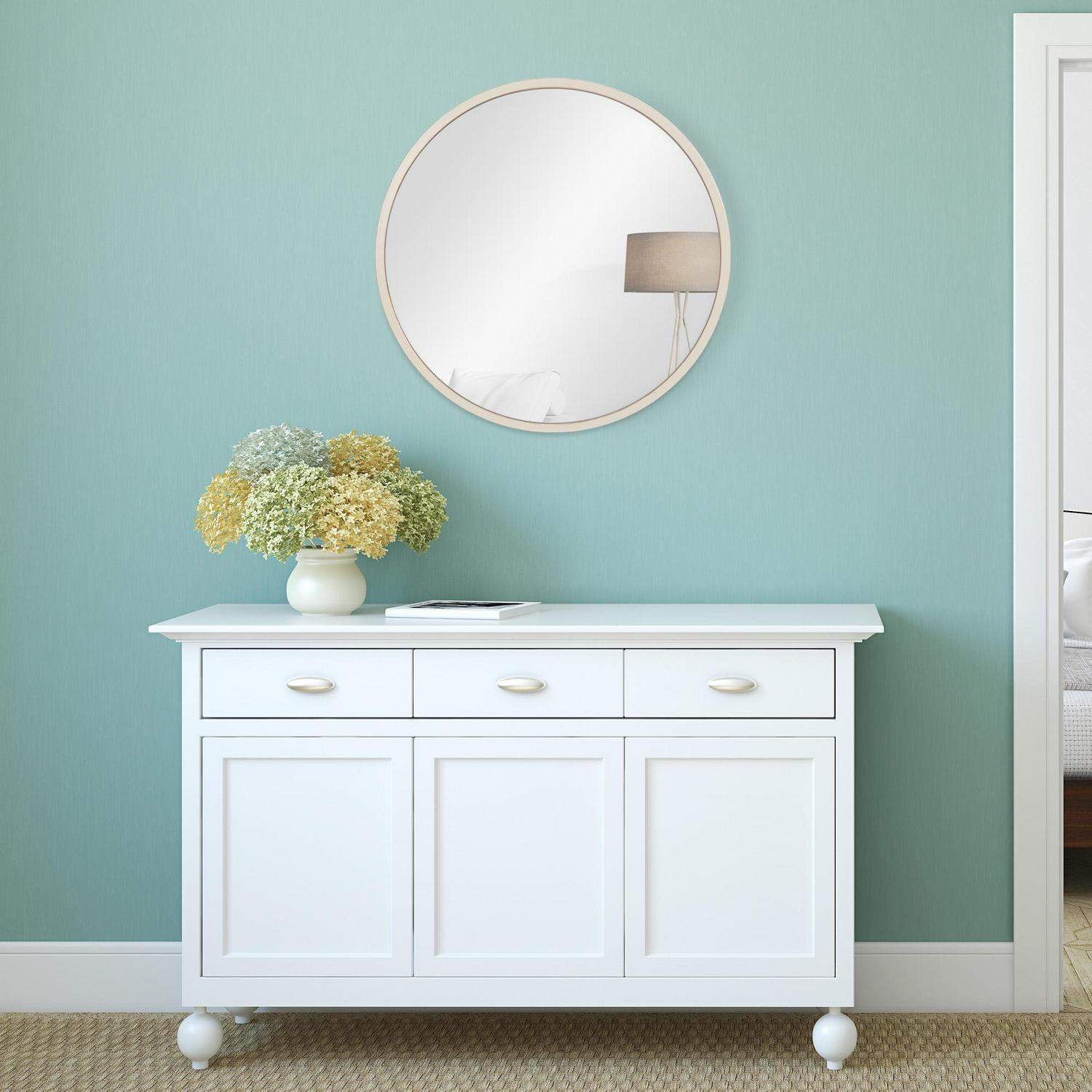 Patton Wall Decor Metal Framed Round Wall Mirror， White， 30