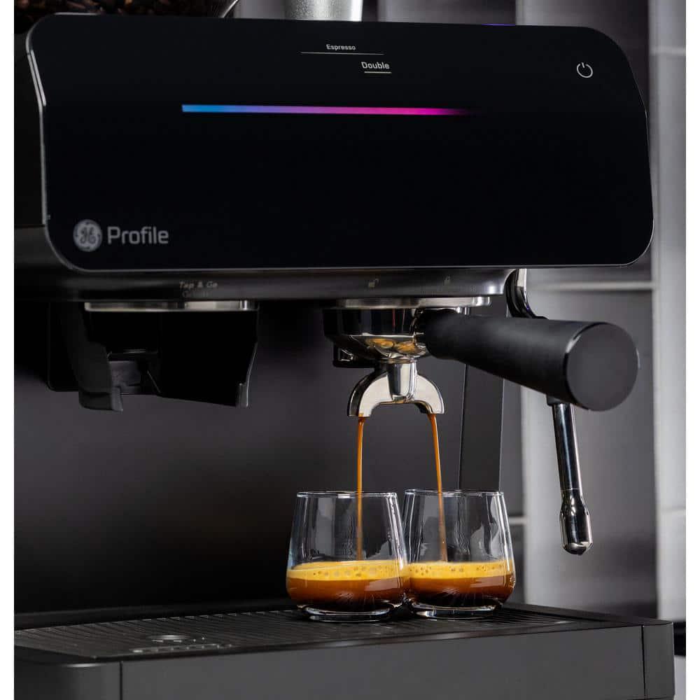 GE Profile 1 Cup Semi Automatic Espresso Machine in Black with Builtin Grinder Frother Frothing Pitcher and WiFi Connected