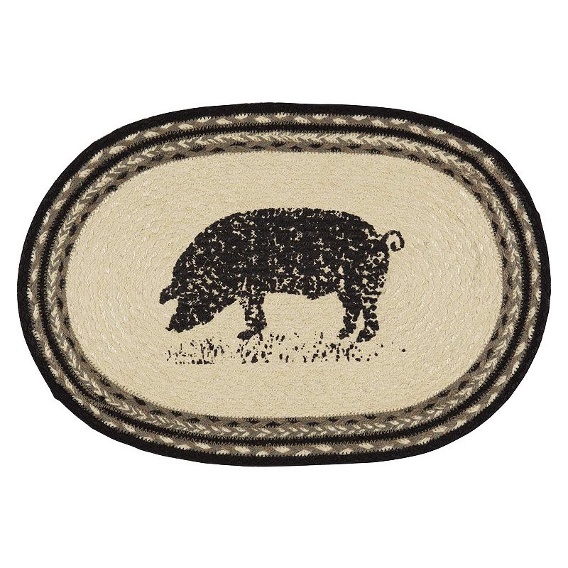 VHC Brands Sawyer Mill 12 x 18 Inch Oval Jute Placemats， Pig， Set of 6， Charcoal