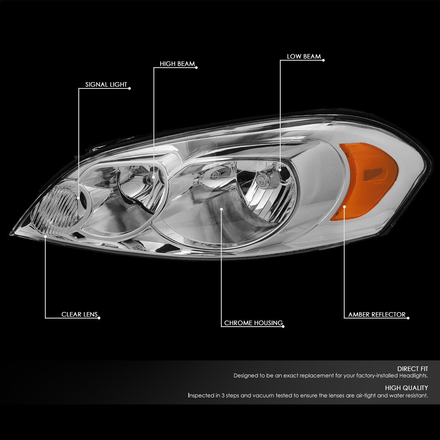 DNA Motoring HL-OH-CI06-CH-AM For 2006 to 2016 Chevy Impala Monte Carlo Headlight Assembly Chrome Housing Amber Corner Headlamp 07 08 09 10 11 12 13 14 15