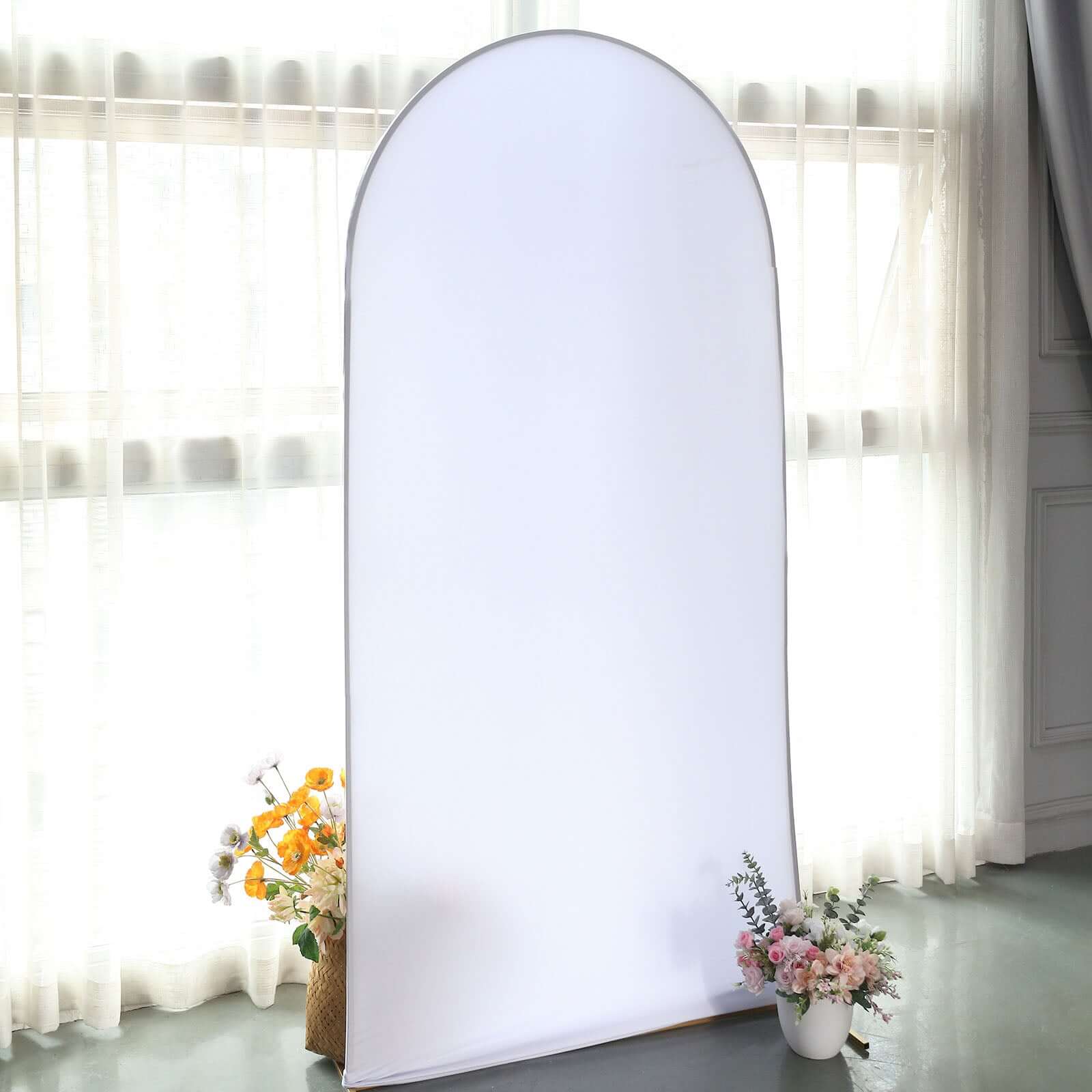 Matte White Spandex Fitted Wedding Arch Cover For Round Top Chiara Backdrop Stand 7ft