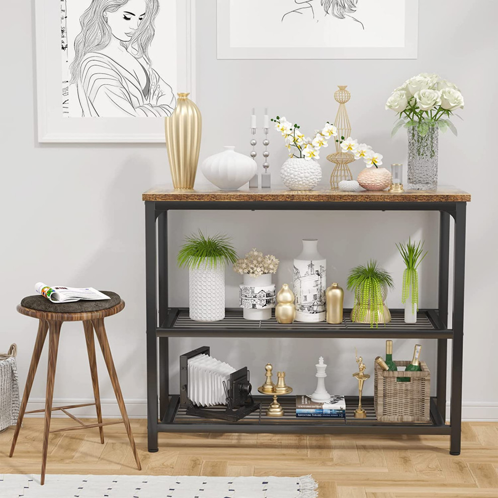 Rustic Small Console Table/Sofa Table with Double Mesh Shelves  32 Inch   Transitional   Console Tables   by Imtinanz  LLC  Houzz