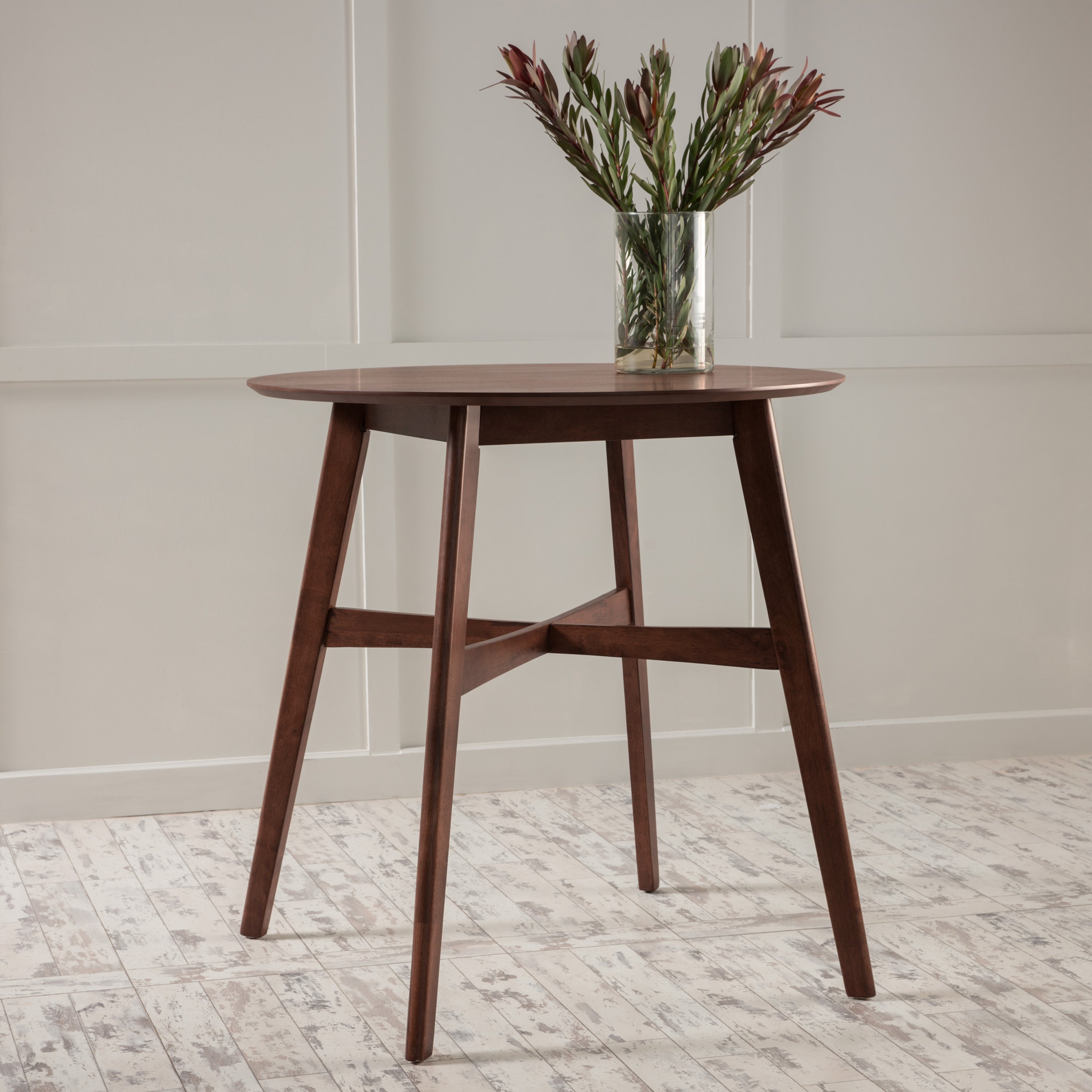 Helen Mid-Century Round Counter Height Dining Table with X-Stretcher