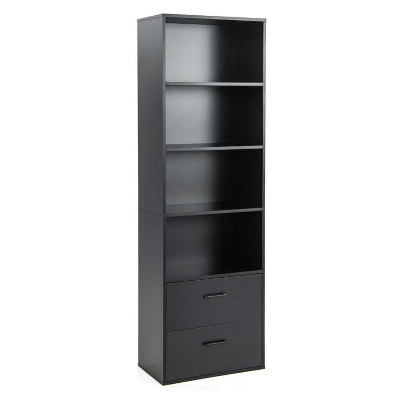 Hivago 6-Tier Tall Freestanding Bookshelf with 4 Open Shelves and 2 Drawers