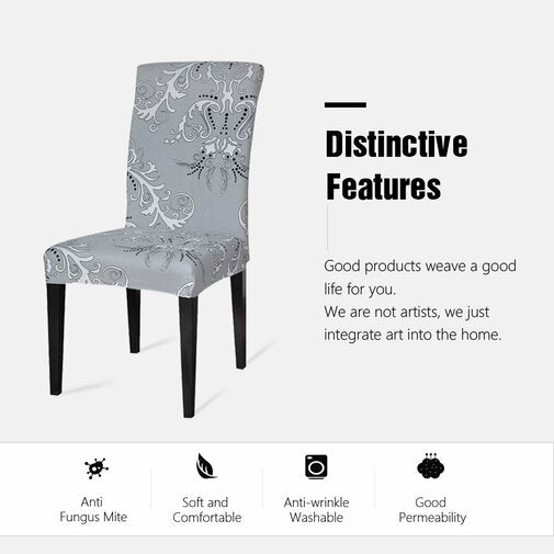 Subrtex Stretch Vector Floral Dining Chair Slipcover (Set of 4, Gray)