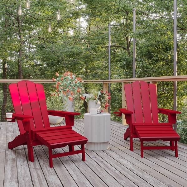 Commercial AllWeather Adirondack Chair with Pullout Ottoman and Cupholder