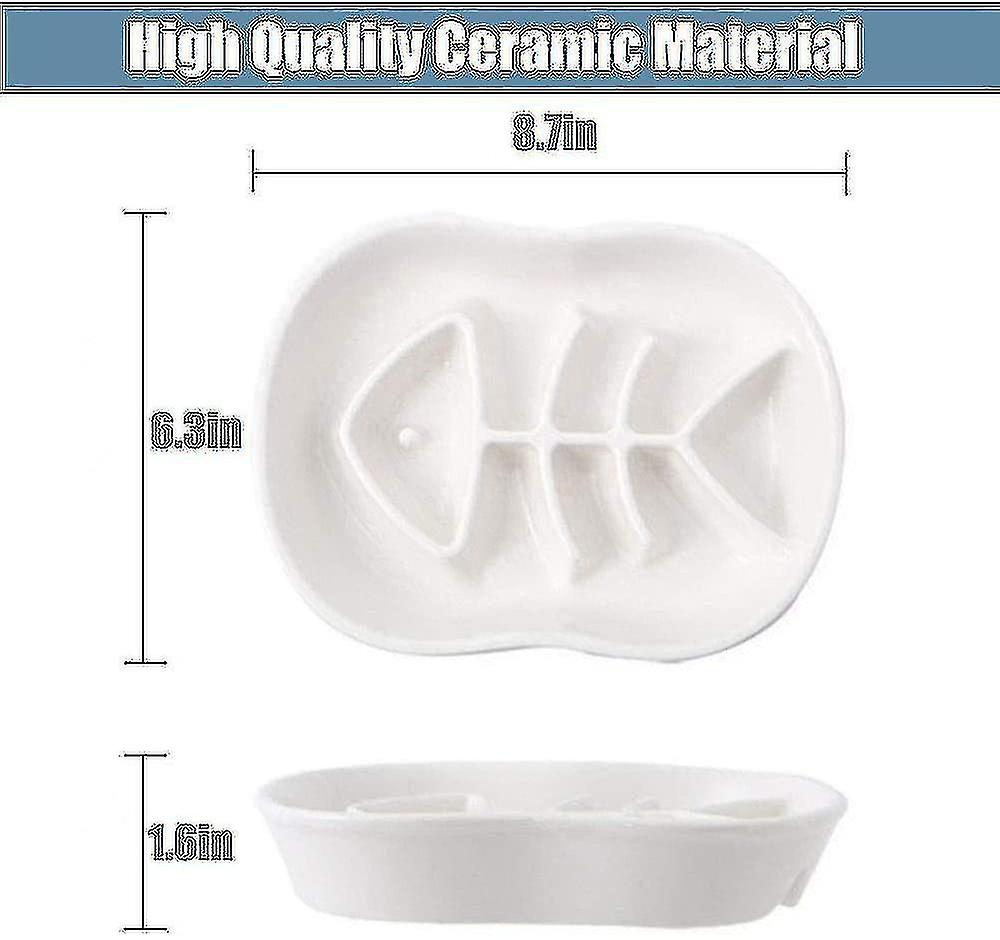 White Ceramic Slow Feeder Cat Dog Bowls   Unique Fishbone Fun Design